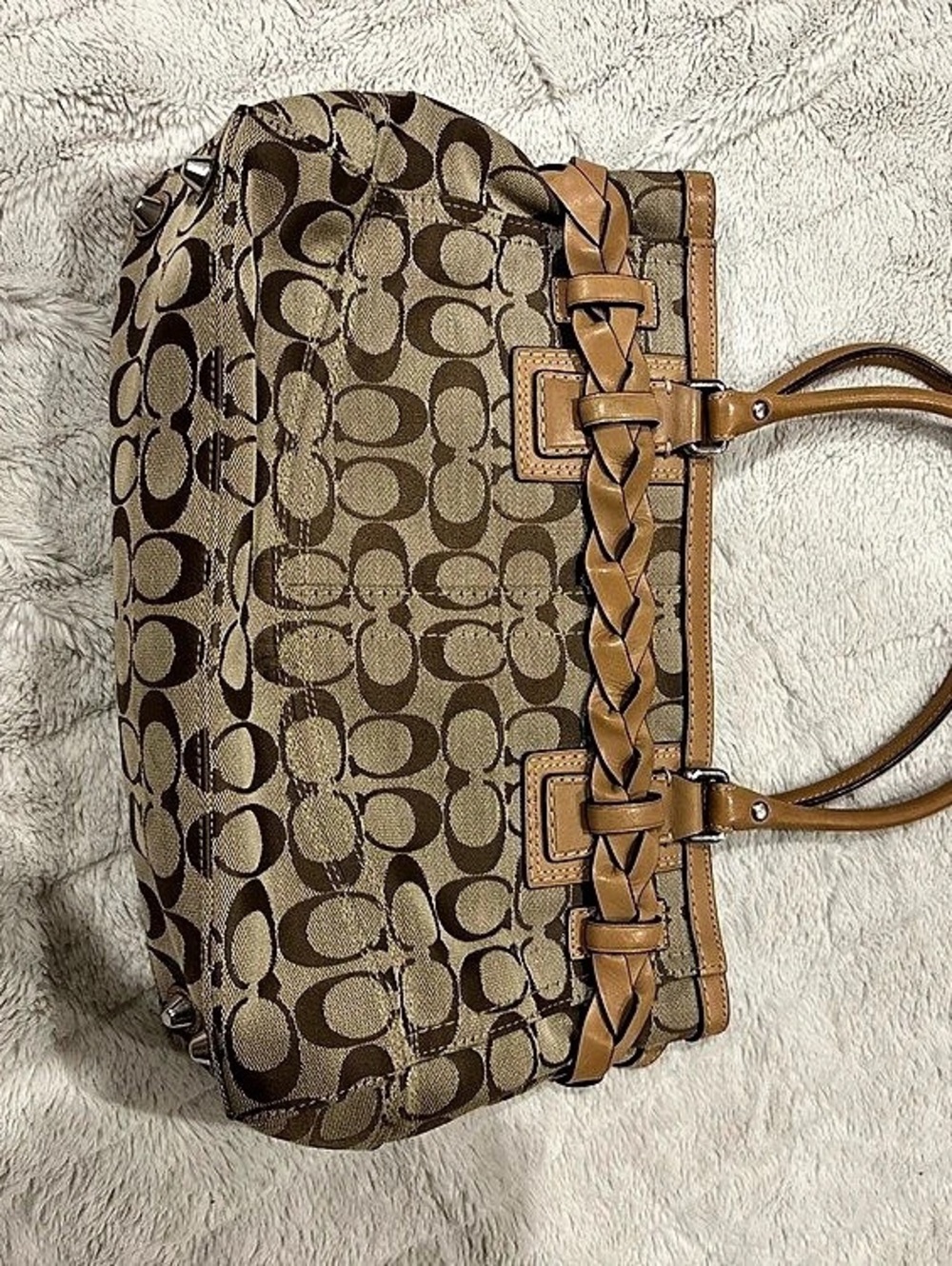 Coach Hamptons F15665 Signature Braided Leather Carryall Satchel Shoulder Bag - Picture 5 of 10
